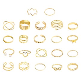 NYGGTYK 22 Pieces Knuckle Gold Rings Golden Knuckle Rings Adjustable Rings for Women Fashion Gold Jewelry Vintage Finger Ring Set Stacking Jewelry Accessories, Metal, No Gemstone
