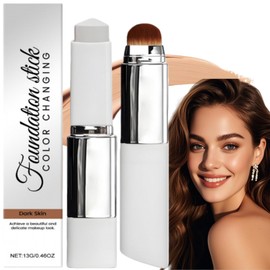 2-In-1 Concealer Cream Stick&Foundation,Colour Changing Foundation Stick for Mature Skin,Hydrating Colour Changing Fou-ndation Stick,Dual-Ended Concealer Balm,Full Coverage Foun-dation(Dark Skin Tone)