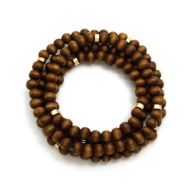 Fashion 21 Jet Black, Brown Tone 8mm 36" Wooden Bead Metal Connect Ball Bead Necklace (Brown + Gold Color Metal Joint)