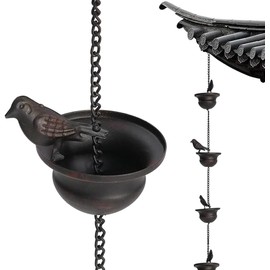 Gutter Rain Chains Rain Catcher Chain 7.8ft Mobile Birds On Cups Rain Chimes with Attached Hanger and Birds Rain Bird Chimes with Hanger for Downspout (8)