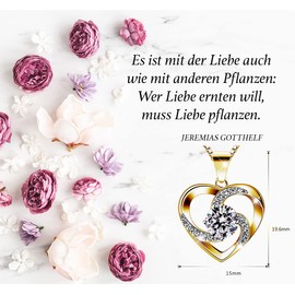 6 Colours Women's Heart Necklace 925 Silver - Austrian Zircons - Unique Gifts for Women with Attractive Design Gift Necklace Sterling Silver with 24 Carat Gold-Plated, Sterling Silver, Cubic Zirconia