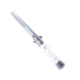 Stainless Steel Comb Compact Portable Automatic Switch Foldable Comb Mini Size Coarse Teeth Comb Scalp Comb Comb Hair Comb for Men (Color: White)