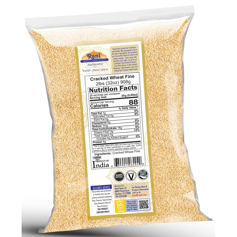 Rani Cracked Wheat Fine (Kansar/Bulgur Wheat#1) 32oz (2lbs) 908g ~