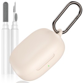 LDSXAY Compatible with Shokz New OpenFit 2 Case Cover, Soft Silicone Shockproof Protective Skin Case for Shokz OpenFit 2 Open-Ear Wireless Earbuds with Cleaner Kit & Carabiner (Beige)