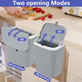 Nesmilers 3.2 Gallon/12 L Wall Mounted Garbage Can, Hanging Cabinet Trash Can with Lid, Grey