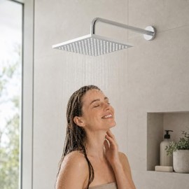 Regadera Tipo Lluvia de Acero Inoxidable con Brazo de Pared