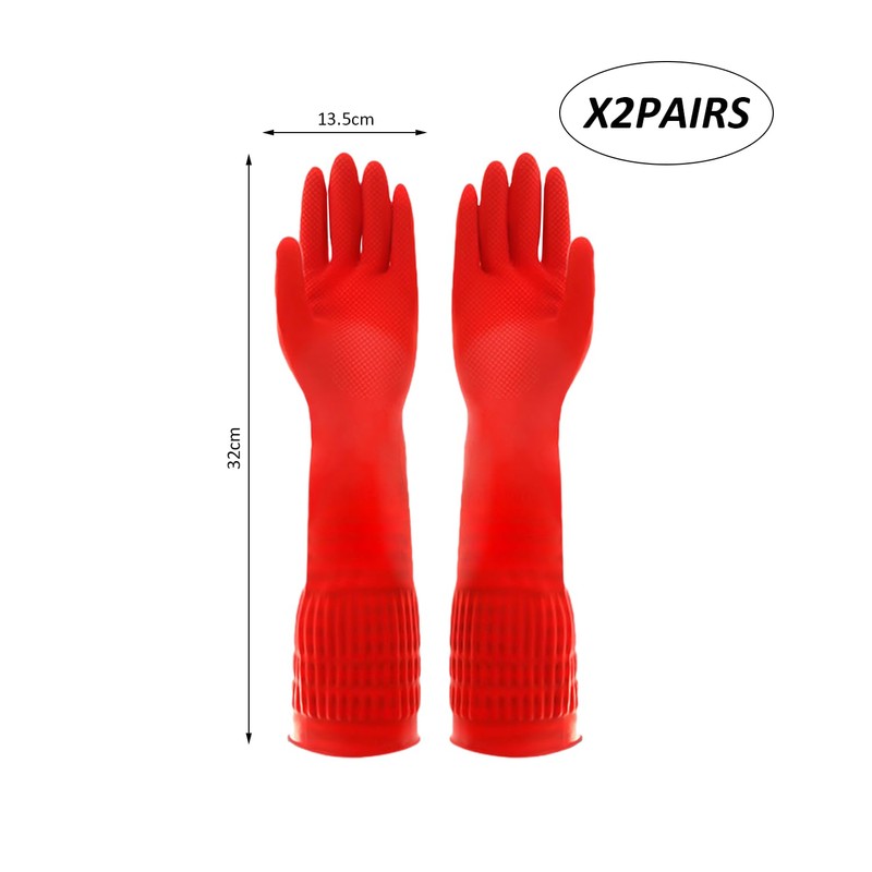 JTMKYO 2 Pieces Extra Long Kitchen Cleaning Rubber Gloves, Waterproof