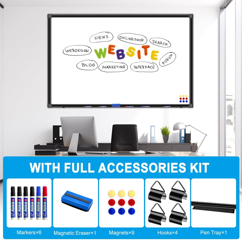 H-Qprobd 48"x24" Magnetic White Board Dry Erase Wall Mount Whiteboard