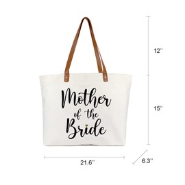 Lamyba Mother of the Bride Gifts,Mother of the Bride Tote Bag With Makeup Bag,Bridal Shower Gifts,Top Zipper Closure Canvas White