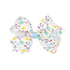 Wee Ones Girls School-themed Printed Grosgrain Hair Bow on a WeeStay Clip with Plain Wrap, Medium, ABC'S White