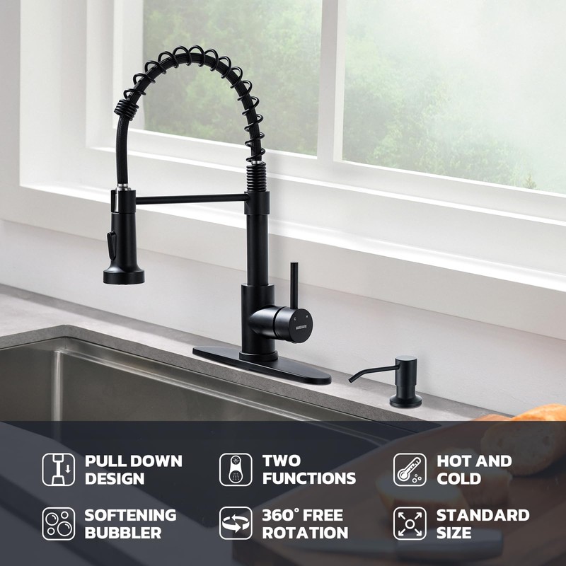 WEWE Black Kitchen Faucet with Soap Dispenser, Kitchen Sink Faucet