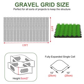 BIXCAER 2" Depth Gravel Grid 9X17FT Geogrid Ground Grid Gravel Retainer 1900 LBS Per Sq FT Permeable Stabilization System for Patio, Driveway, Garde, Shed Base, Parking Lot,Slopes and Walkway