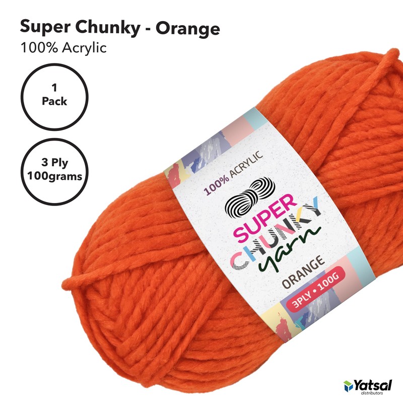 Yatsal Super Chunky 3-Ply Knitting Wool Yarn 100 g, Orange