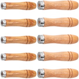 Mxxipp 10pcs Wooden Handles with Metal Collar, Medium & Large Wood Handles for 6"-12" Files, Ergonomic for Drill