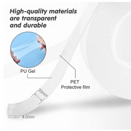 Nano Double Sided Tape, 5m/16.5ft Easy Tape Heavy Duty, Washable Strong Wall Tape Removable Transparent Sticky Tape for Home and Office (1.18inch)