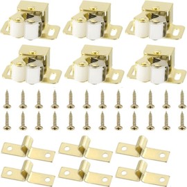 Lovgrin Door Catches, 6 Pcs Cabinet Latch Double Roller Catch Hardware, Double Roller Cupboard Door Latch for Lockers, Cupboard, Closet Door (Gold)