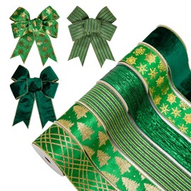 6 Rolls 5 Yard Christmas Ribbon Decorations Christmas Tree Ribbon Gift Box Packaging Ribbon Glitter Christmas Ribbons Ribbon for Gift Christmas Tree Decoration, Green