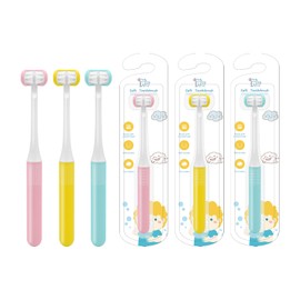 TEKINGMU 3 Sided Toddler Toothbrush, Soft Bristles Kids Toothbrush, Autism Sensory Toothbrush, 3 Sided Toothbrush Kids Silicone Elastic Brush Heads Gentle Clean Each Tooth