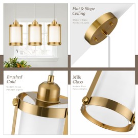 Osimir Brushed Gold Pendant Lights Kitchen Island, 1-Light Modern Brass Mini Hanging Light Fixtures with Milk Glass, Farmhouse Kitchen Pendant Lighting Over Island for Sink, OS-3014-1PBGW