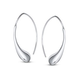 Personalize Initial Minimalist Simple Polished Shiny Elongated Teardrop Rain Drop Threader Earrings For Women Sterling Silver .75 Inch Customizable