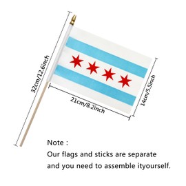 TSMD City of Chicago Stick Flag Small Mini Illinois IL Windy City 4 Star Hand Held Flags,5x8 Inch,12 Pack