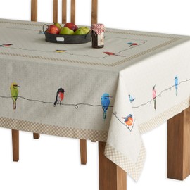 Maison d' Hermine Tablecloth 100% Cotton Table Cover Decorative Washable Square Easter Tablecloths for Kitchen, Dining, Buffet Parties & Camping, Birdies On Wire - Spring/Summer (140cm x 230cm)
