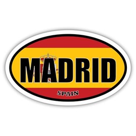8.5x14 inches Large Madrid Spain Flag Oval Sticker Construction Machine, Car, Truck, Locker, Wall, Window, Luggage