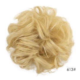 100% Human Hair Scrunchies, BARSDAR Curly Messy Bun Hairpiece Extensions Wedding Hair Pieces for Women Kids Messy Bun Real Hair Updo Donut Chignons 613#- Light Bleach Blonde
