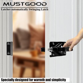 MustGood Swinging Shed Door Latch with Handle for Indoor/Outdoor Use, Heavy Duty with WeatherGuard Coating, Black