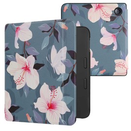 kwmobile Flip Case Compatible with Tolino Vision 6 Case - eReader Case - White Pink Fuchsia Flowers White Pink Purple