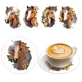 4 PCS Diamond Painting Coaster Kits, Animal Horse Diamond Art Coasters 5D Diamond Painting Kits for Adults Beginners, Diamond Art Craft Supplies Christmas Gift