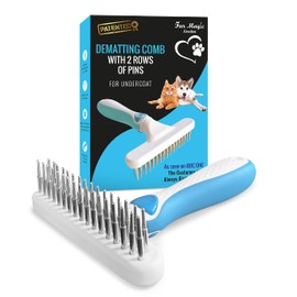 Fur Magic Dematting Comb for Dogs – Undercoat Brush for Dog Grooming - Double Row Stainless Steel Pins Dog Brushes for Shedding – Skin-Friendly and Safe Deshedding Tool for Dogs
