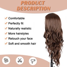 Long Wavy Wig for Women 26 Inch Middle Part Lace Hairline Curly Wavy Wig Natural Looking Synthetic Heat Resistant Fiber Wig for Daily Party Use (88/10, 26inch)