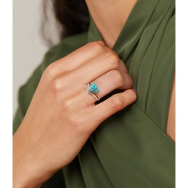 DOLIOX Real Turquoise Ring for Women Heart Shape Genuine Stone with CZ 925 Sterling Silver Engagement Rings Jewelry for Her Wife Mom Size 6