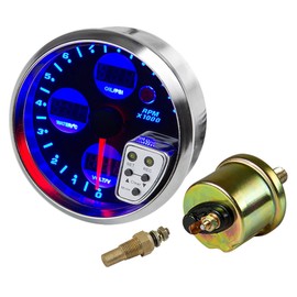 Auto Dynasty 4 Inches 4 in 1 Tachometer+Oil Pressure+Water Temp+Voltage Gauge with Shift Light