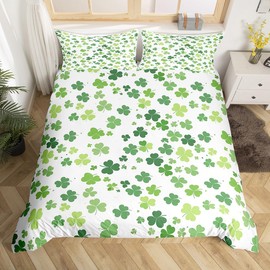 Feelyou Shamrocks Bedding Set Clover Leaves Duvet Cover For Kids Adults Traditional Iraland Holiday Symbol Comforter Cover Saint Patric day Bedspread Lucky Bedroom Decor 3Pcs Queen Size (No Comforter)