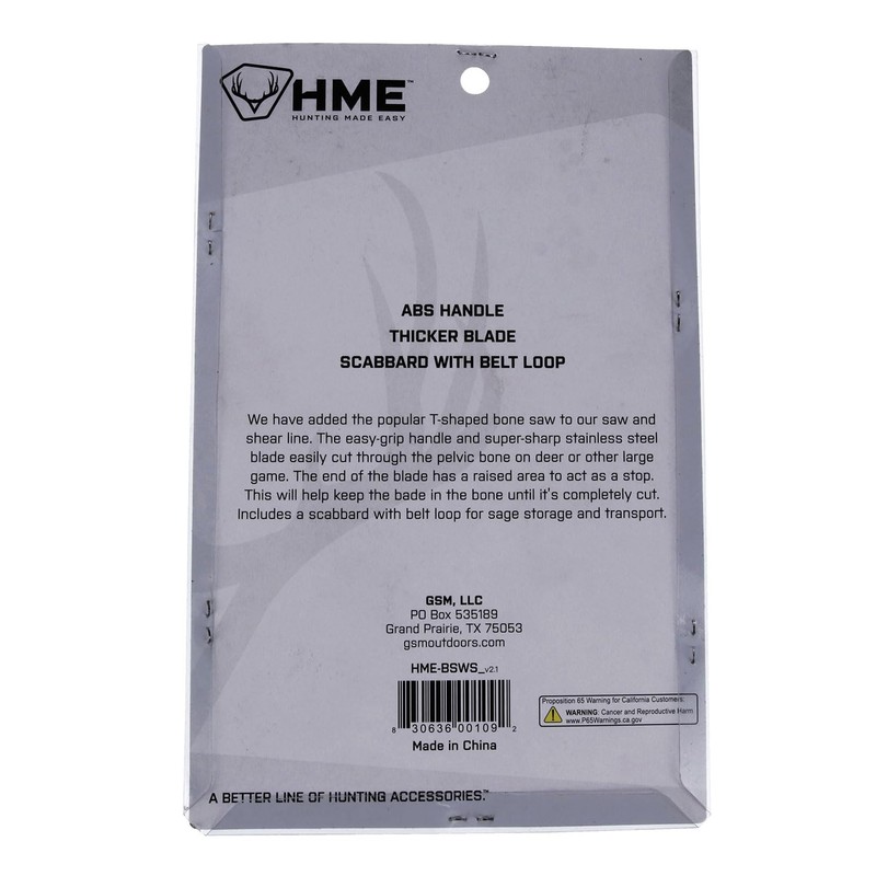 HME Hunting Compact Fixed Stainless Steel Bone Saw with Scabbard