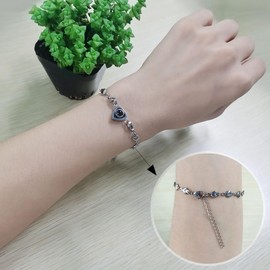 Oneress Stainless Steel Heart Link Bracelet That Says I Love You in 100 Languages Projection Heart Bracelets or Adjustable Anklet Chain Jewelry Y4186 (White
