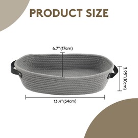 TENQUAN Pack of 2 Basket Storage, Braided Basket Made of Cotton Rope, 34 x 17 x 10 cm with Leather Handle, Storage Basket for Wardrobe, Shelf, Decorative Kitchen, Bedroom, Bathroom (Grey)