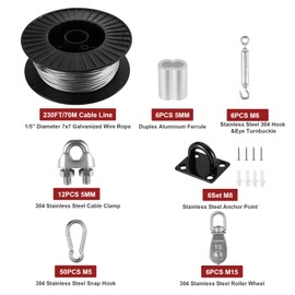 RIIFRILY Batting Cage Netting Wire Tension Kit Retractable Batting Cage Cable Kit Suspension, DIY Batting Cage Indoor and Backyard Design, Batting Cage Frame Kit （55FT）