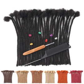 Loc Extensions Human Hair Dreadlock Extensions Dreads Extensions for Men Women Real Human Hair Locs Extension Natural Black Full Handmade Permanent Locs Hair Extensions (0.6cm 1B 10 Inch 10 Strands)