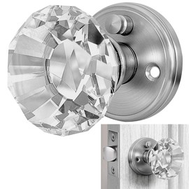 Balin Designs Silver Crystal Door Knob with Lock, Glass Door Knobs Interior Privacy Set, Vintage Decorative Antique Style Handle for Bedroom, Bathroom, Closet, 1 Pack