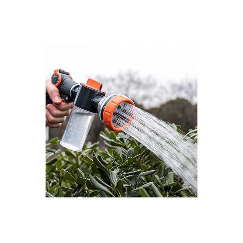 High-Pressure 8-Pattern Hose Nozzle with Soap Dispenser