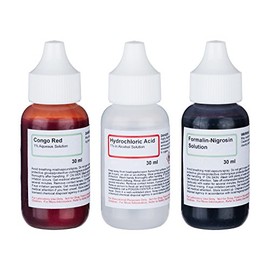 Negative Stain Kit - Set of 3 30mL Microscope Stains - Congo Red, Hydrochloric Acid, Formalin Nigrosin Solution
