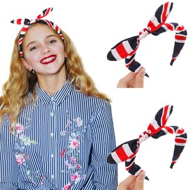 2 Pcs Union Flag Bowknot Head Band Union Flag Bow Girls Headbands Bunny Ears Union Flag Headband Blue White Red British Hairband for Women Girls Yoga Parade Cycling Outdoor Fitness Party