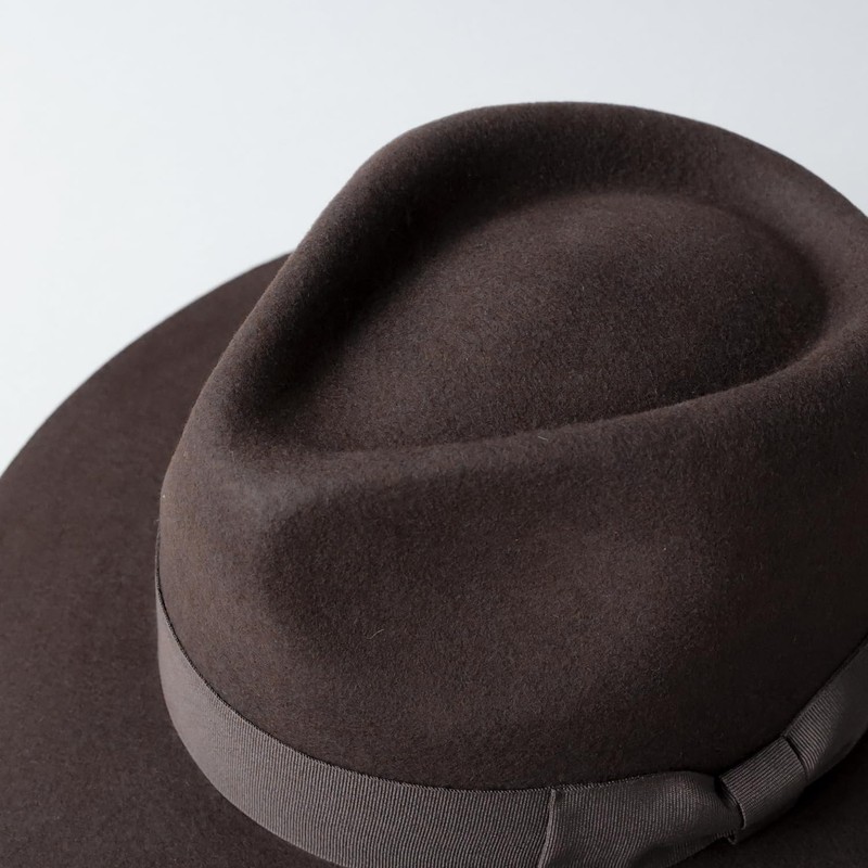 ReqHatter Middle Brim Flat Felt Hat, Center-Fold Fedora, Wide Brim,