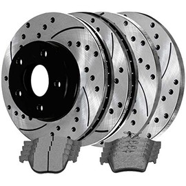 AutoShack Front and Rear Drilled and Slotted Brake Kit Rotors Black and Ceramic Pads Set of 4 Replacement for 2005-2008 2009 2010 2011 2012 2013 Mazda 3 2010 Mazda 3 Sport 2.3L 2.5L FWD BRAKEPKG075