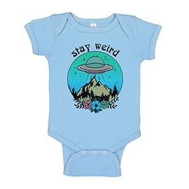 Stay Weird Alien UFO Baby Infant One Piece Bodysuit 18 Months Light Blue