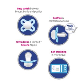 MAM Start - Chupetes para recién nacidos (2 unidades, 1 funda esterilizadora), chupetes recién nacidos, el mejor chupete para bebés amamantados, funda de chupete autoesterilizante