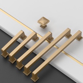 Amerdeco 10 Pack Champagne Bronze Square Kitchen Cabinet Knobs Cabinet Hardware Single Hole Cabinet Pulls Drawer Knobs and Pulls for Bathroom Cabinets ZH0019